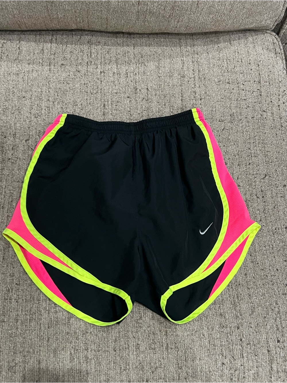 Nike Women’s Black Running Shorts with Neon Pink & Yellow Trim XS